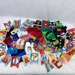 Super Hero Birthday Party Lot Supplies Decor Capes Masks Spiderman Hulk Marvel